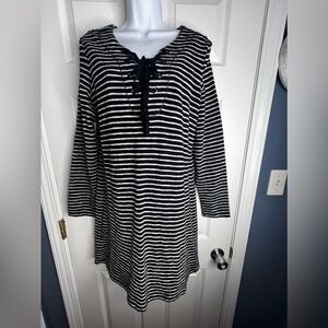 Max Studio Weekend Women’s Large Cotton Black White Stripe Lace Up Tunic Dress L